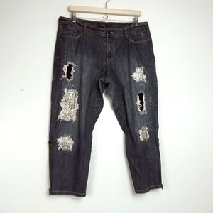 Bisou Bisou By Michele Bohbot 14 Denim Cropped Pant  Embellished & Distressed